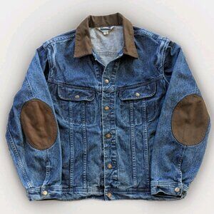 Dakota Denim Trucker Jacket Zip‑Off Sleeves Canvas Collar Elbow Patches L/G Mens
